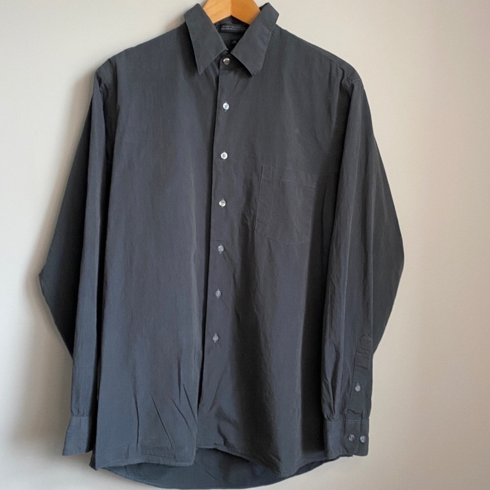 DKNY Men's Charcoal Pinstriped Long‎ Sleeve Button Up Shirt Size 16 (34/35)